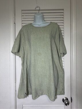 FLAX Jeanne Engelhart Women’s Large 100% Linen Lagenlook Tunic Top Sage Green
